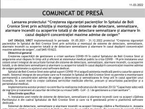 Lansarea proiectului “Creșterea siguranței pacienților în Spitalul de Boli Cronice Siret&quot;