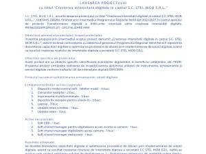 LANSAREA PROIECTULUI  cu titlul “Cresterea intensitatii digitale in cadrul S.C. STEL MOB S.R.L..”